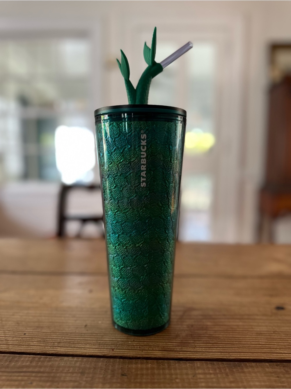 Starbucks mermaid 24 ounce lidded tumbler aqua new unused straw cup water scales